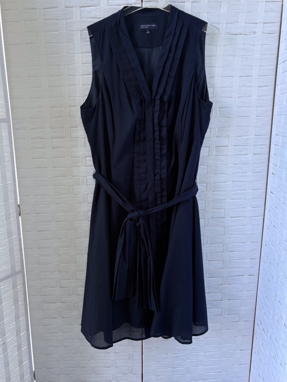 Jones New York Navy‎ Size 16 Cotton Sleeveless Belted Dress Office Career Church